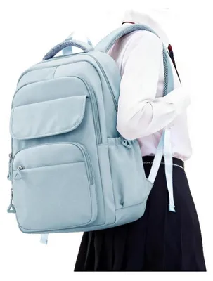 Image de Sac à dos pour enfants, filles et garçons, adolescents, avec compartiment pour ordinateur portable de 15,6 pouces, imperméable, couleur bleue, dimensions : 34x47x17 cm