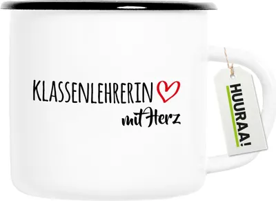 Produktbild von Huuraa Emaille Tasse Klassenlehrerin mit Herz 300ml Vintage Campingbecher Geschenkidee