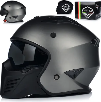 Obrázek produktu pro Trysková Jet přilba se sluneční clonou | VITO BRUZANO | zkušební přilba na skútr | certifikát ECE 22.06 | motocyklová přilba s odnímatelným podbradním řemínkem | S (55-56cm)
