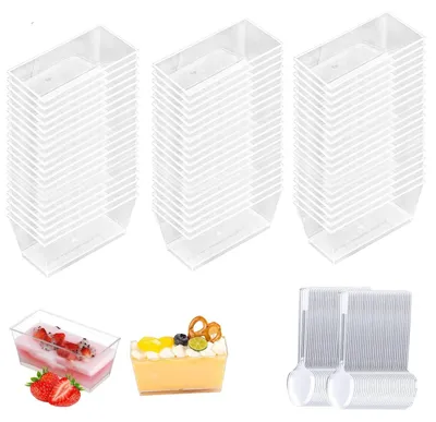 50 Dessertbecher mit Löffeln, 140 ml, transparent, rechteckig