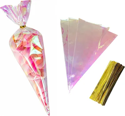 Imagen del producto de Bolsas de regalo cónicas, holográficas, de 15,5 x 25,5 cm, paquete de 50 unidades, con cierre de rosca