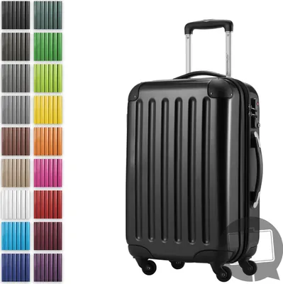 Immagine prodotto di Alex - Valigia bagaglio a mano con estensione trolley da cabina 4 ruote, bagaglio a mano per ogni compagnia aerea, trolley da viaggio taglia S guscio rigido lucido, 55 cm, 42 litri, nero