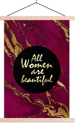 Produktbild von MuchoWow® Textilposter Zitat - Frau - Gold - Bordeaux 120x180 cm mit holzfarbenen Rahmen - Textil-Plakat