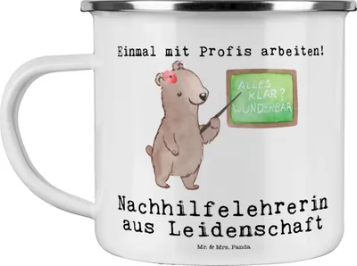 Produktbild von Mr. & Mrs. Panda Teetasse Nachhilfelehrerin Leidenschaft - Weiß - Geschenk, Emaille Tasse, Haferl, Nachhilfeunterricht, Pott, Spruch, Lustig, reisetasse, Witzig