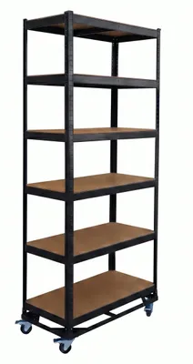 Immagine prodotto di Scaffale per carichi pesanti Relaxdays su ruote, A x L x P: 209 x 90 x 40 cm, 900 kg, 6 ripiani, acciaio, sistema a incastro, scaffale da magazzino, nero