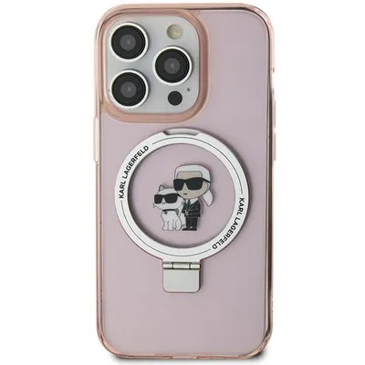 Produktbild von Karl Lagerfeld KLHMP15SHMRSKCP iPhone 15 6,1  rosa/rosa Hardcase Ringständer Karl&Choupette MagSafe Handyhülle