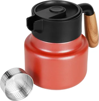 Produktbild von Belle Vous Rote Edelstahl Thermoskanne - Kaffeekanne - Kunststoffgriff und Teesieb - 800 ml Thermoskanne mit doppelwandiger Isolierung - Isolierkanne