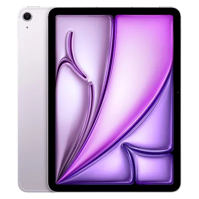 A product shot of a violet Apple iPad Air.