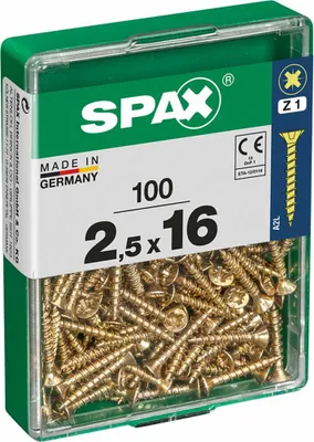 Image de Boîte 100 Unités. Vis A Bois Spax Cab. Plat Yellox 2.5x16mm Spax