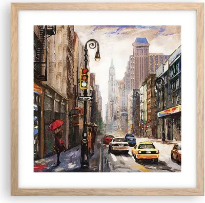 Produktbild von Gerahmtes Poster - Rahmen in heller Eiche - New York Aquarell - 40x40 cm - Wand Bild - Wanddeko - Wandbilder - Kunstposter - Wandposter - Bilderrahmen - Bilder - Kunstdruck - P2NAC40x40-4590