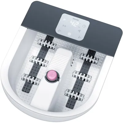 Image de Bain de pieds avec massage BEURER 630 W, chauffant, vibrations et bulles, 3 embouts, blanc-gris