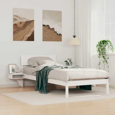 Image de Maison Exclusive - Cadre de lit avec tête de lit Blanc 90 x 200 cm Bois de pin massif