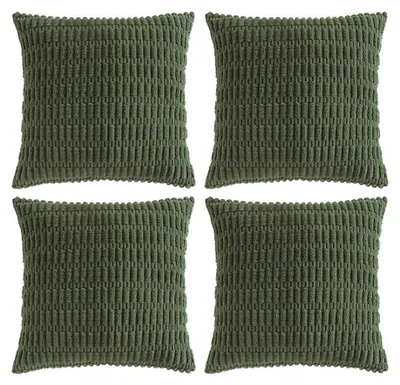 Produktbild von Set mit 4 Kissenbezügen, 50 x 50 cm, olivgrün, flauschiger Cord, dekorative Kissenbezüge, Sofakissen, Dekoration für Sofa, Schlafzimmer, Wohnzimmer