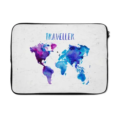 Produktbild von MuchoWow® Laptop Hülle 13 Zoll Weltkarte - Sprichwörter - Aquarelle Laptoptasche - Laptophülle - Sleeve - Rundumschutz