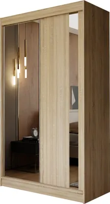 Produktbild von Masseno Schiebetürenschrank GRAZIA 120 cm Kleiderschrank Schlafzimmer Schrank 2-türig mit Spiegel Sonoma Eiche