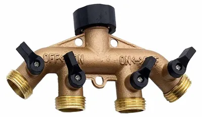 Produktbild von 4-Wege-Schlauchverteiler aus Messing, Messing-Schlauchverteiler, Gartenschlauchadapter