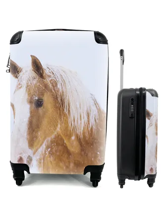 Obrázek produktu pro Kufr Příruční zavazadlo na kolečkách Malý cestovní kufr na 4 kolečkách Kůň - Sníh - Zima - Velikost kabiny < 55x40x23 cm a 55x40x20 cm - Fotobrašna -