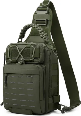 Produktbild von Angel Sling Bag Angelgeraet Aufbewahrungstasche Werkzeugtasche zum Angeln Wandern Jagen Camping Armeegrün
