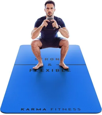 Productafbeelding van Grote oefenmat – Extra grote en extra dikke yogamat (183 cm x 80 cm x 10 mm), fitnessmat van TPE met draagriemen
