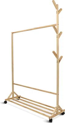 Produktbild von holz4home® Garderobenständer aus Holz I Kleidergarderobe mit Kleiderstange I Flurgarderobe in Baumform mit Schuhablage
