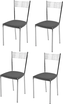 Image de t m c s Tommychairs - Lot de 4 chaises modernes ELEGANCE pour la cuisine et la salle à manger , structure robuste en acier chromé, assise rembourrée recouverte de similicuir gris foncé