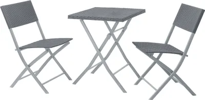 Produktbild von SVITA Poly-Rattan Bistro-Set Balkon-Set Klappmöbel Stuhl Tisch Garten-Möbel Grau