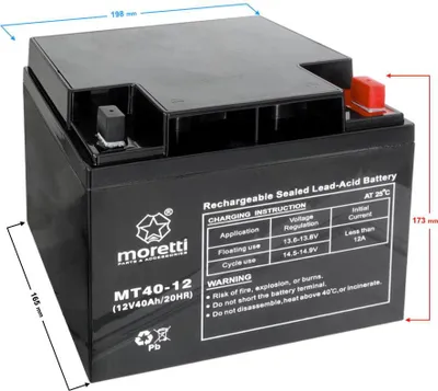 Produktbild von USV-Batterie AGM 12V 40Ah, Modell UPS MT40-12, B 198 x T 165 x H 173 mm