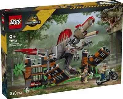 Produktbild von LEGO Jurassic World Flucht des Spinosaurus - Spielzeug-Dino - Bauset mit beweglichem Dinosaurier und 2 Minifiguren - Geschenkidee für Kinder und Fans ab 9 Jahren - 77982
