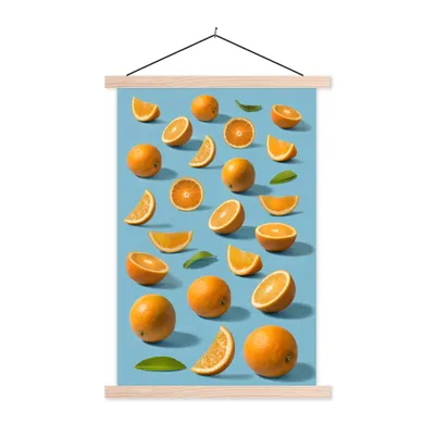 Produktbild von MuchoWow® Textilposter Orange - Stilleben - Obst 60x90 cm mit holzfarbenen Rahmen - Textil