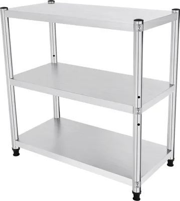 Obrázok produktu pre 3-úrovňový pracovný stôl z nehrdzavejúcej ocele, nastaviteľná stredová polica, vysoká nosnosť, strieborný, 80x40 cm, 3 úrovne