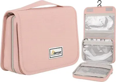 Produktbild von Famanu Toilettasche Wasserfest - Rosa, 3 Fächer, Kompakt, Faltbar