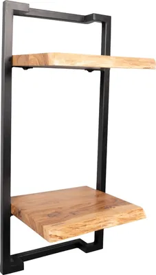 Produktbild von Wandregal - 30 x 65 cm - Schwarz - Akazienholz massiv - Metall - mit 2 Ablagen