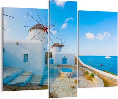 Produktbild von Bild auf Leinwand - Leinwandbild - Griechenland Insel Küste Haus - 95x80cm - Wand Bild - Wanddeko - Leinwanddruck - Bilder - Kunstdruck - Wanddekoration - Leinwand bilder - Wandkunst - CB95x80-2424