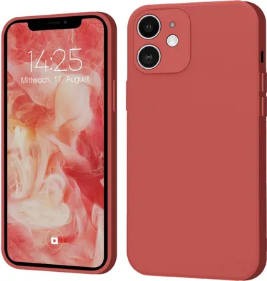 A product image showing a smartphone case in red, displayed from the front and back.