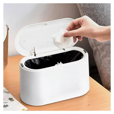 Produktbild von Mini-Mülleimer mit Deckel – abnehmbarer kleiner Kunststoffmülleimer für Badezimmer, Büro und Küche