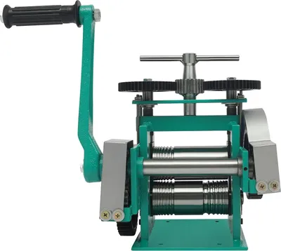 Produktbild von Schmuck Walzwerk 3-in-1 - Manuelle Kombinationswalze - Für Gold, Silber, Kupfer, Aluminium - 0,03–6,5 mm - Stahl - Grün