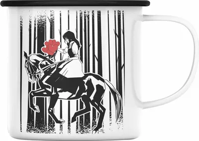 Produktbild von Trendation - Lustige Reiter Sprüche Geschenk Emaille Tasse Reiterin Pferde Mädchen Geschenkidee Pferde Grafik Mädchen (Schwarz)
