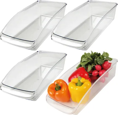 Produktbild von 4er Pack - Kühlschrankbox ( 33 x 15 x 8cm ) Aufbewahrungsbox mit Griff Spülmaschinenfest - Lebensmittelechter Kunststoff - Organizer Küche