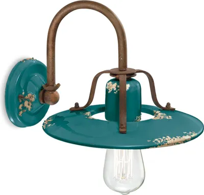 Produktbild von Wandleuchte Metall Keramik E27 25 cm breit Rostbraun Petrol Shabby Antik Vintage Design Keramikleuchte