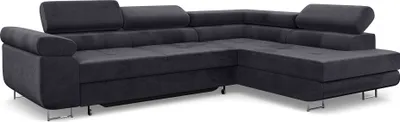Produktbild von MEBLINI Schlafcouch mit Bettkasten - Ecksofa mit Schlaffunktion - Sofa mit Relaxfunktion und Kopfstützen - Couch L-Form - Eckcouch - Wohnlandschaft - MALIBA - 277x203x63cm Rechts - Dunkelgrau Samt