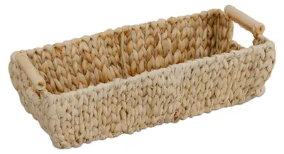 Produktbild von Relaxdays Aufbewahrungskorb, Wasserhyazinthe, HBT: 13,5x43x19 cm, Henkel, Bad & Deko, geflochten, Utensilienkorb, natur