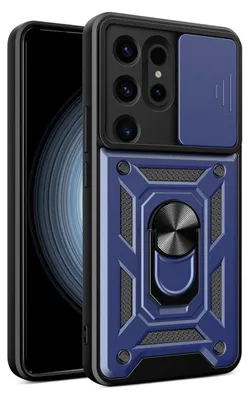Productafbeelding van MobyDefend Hoesje - Geschikt voor Samsung Galaxy S24 Ultra  -  Pantsercase Met Draaibare Ring - Blauw