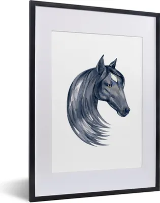 Produktbild von MuchoWow® MuchoWow® Gerahmtes Poster Pferd - Aquarell - Schwarz - Mädchen - Kinder - Mädchen 30x40 cm - Poster mit zchwarzem Bilderrahmen - Wandposter Schlafzimmer