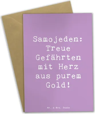 Produktbild von Mr. & Mrs. Panda Grußkarte Spruch Samojede Herz - Lavendeltraum - Geschenk, Hunderassen Beschreibung, hochzeitskarten, osterkarten, einladungskarten, Samojeden-Lächeln