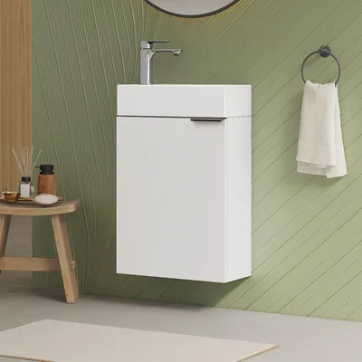 Obrázok produktu pre EMKE Skrinka pod umývadlo s umývadlom 417×240×646 mm vrátane armatúry, sada kúpeľňového nábytku  Skrinka pod umývadlo, nastaviteľná polica, biela