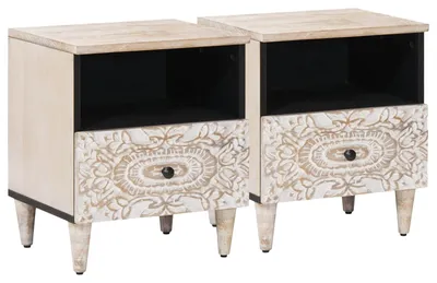 Image de Armoire de lit avec tiroir 2 pcs Blanc 40 x 33 x 46 cm