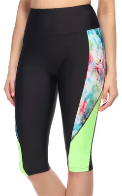 Image de Maillot de bain pour femme Merry Style, longueur genoux, taille haute, pour sports nautiques (SUP) MS10-326 (Noir/Motif 2,34)
