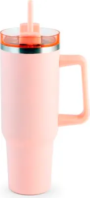 Produktbild von Rosa 1,2-Liter-Thermobecher aus Edelstahl mit Strohhalm