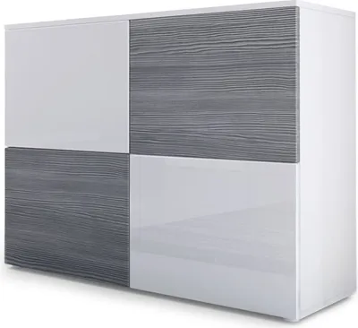 Produktbild von Vladon Sideboard Rova,  Germany, Kommode mit 4 Türen, Weiß matt/Weiß Hochglanz/Avola-Anthrazit (92 x 72 x 35 cm)