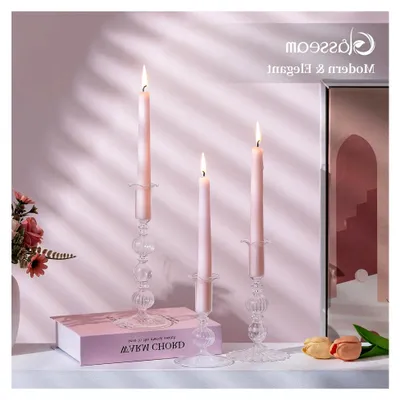 Produktbild von Kerzenhalter für Stabkerzen: 3er Set Glas Kerzenständer für moderne Tischdekoration